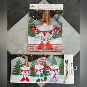 NWT - Bundle Gnoel Gnome Christmas Garden Flag and Sassafras Door Mat Insert